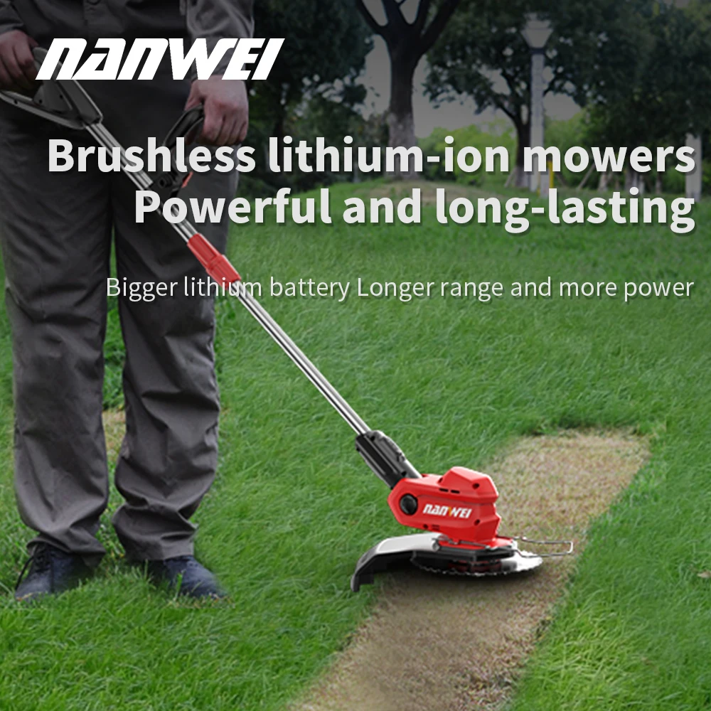 NANWEI Home Weeding Machine Lawn Trimmer 21V Brushless and Rechargeable Lithium Ion Electric Mower Small