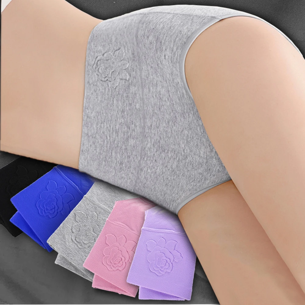 القطن المرأة سراويل مرونة لينة كبيرة الحجم XXXXL تنقش ارتفع السيدات الملابس الداخلية تنفس مثير عالية الخصر ملخصات