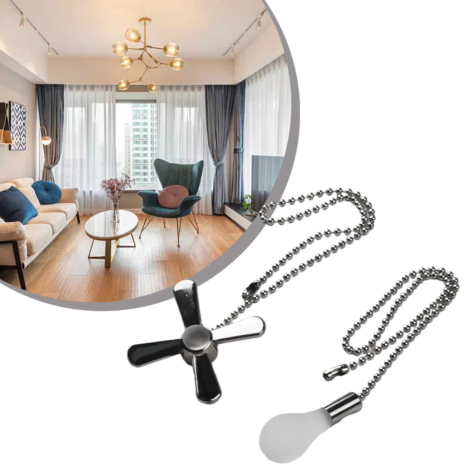 1pc Ceiling Fan Pull Chain Beaded  Ball Silver / Bronze Extension Chains  With  Light  Bulb Fan Cord  Lighting Replacement