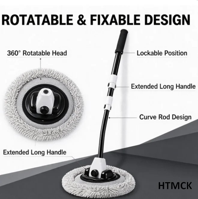 HTMCKT 차량 청소용 브러시 및 걸레 세트, 차량 세차용 브러시, 부드러운 극세사 소재, 망원식 긴 손잡이, 차량 청소용