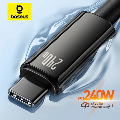 Кабель Baseus 240 Вт USB C для iPhone 17 16 15 Plus Pro Max Supercharge для Macbook Кабель для быстрого зарядного устройства типа C для xiaomi Samsung
