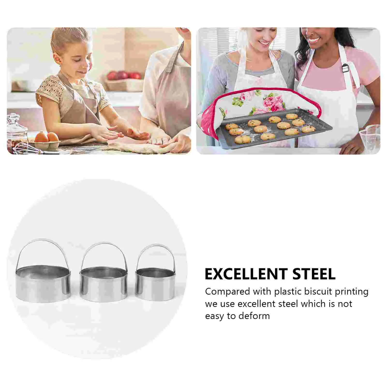 3 Pcs Stainless Steel Cookie Round 3-piece Set (flat Model) Scone Rack Embossing Stamp Mold Bread Baking Pastry Baby