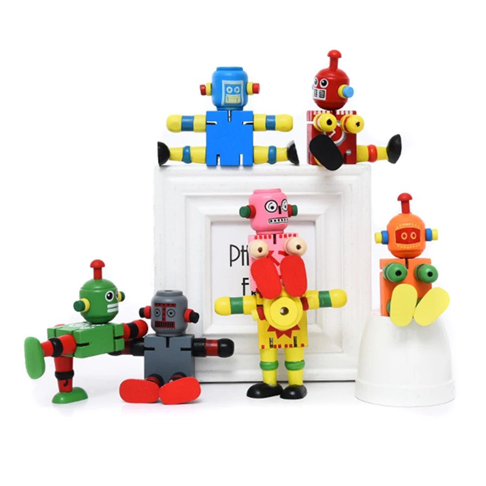 Wooden Transforming Robot Toy Adorable Action Figures Develop Cognitive and Motor Skill for Boys Girls Festival Gift DIN889