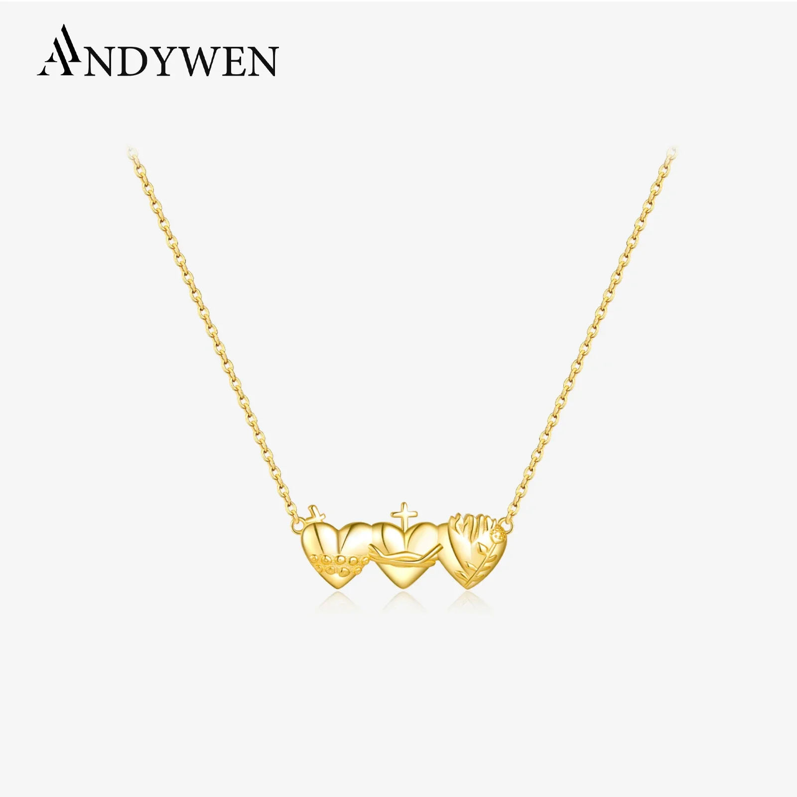 

ANDYWEN 925 Sterling Silver Holy Family Hearts Pendant Necklace 2024 Women Fine Fashion Luxury Anniversary Gift Jewelry