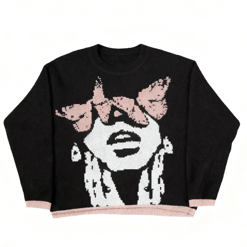 2025 Caldo ritratto gotico stampato felpa con cappuccio maglione invernale maglione lavorato a maglia maglione allentato Hip Hop High Street