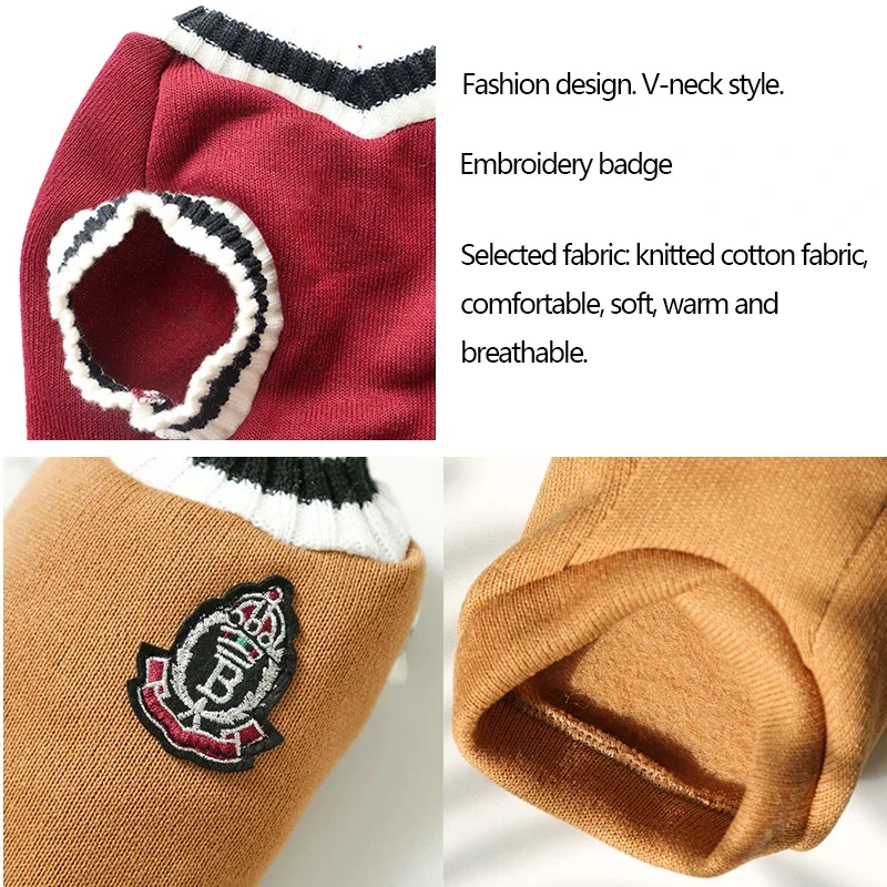 Winter Warm Pet Dog Sweater College Style V-neck Puppy Knitwear for Small Large Doggy Coat French Bulldog Vest Chihuahua Clothes