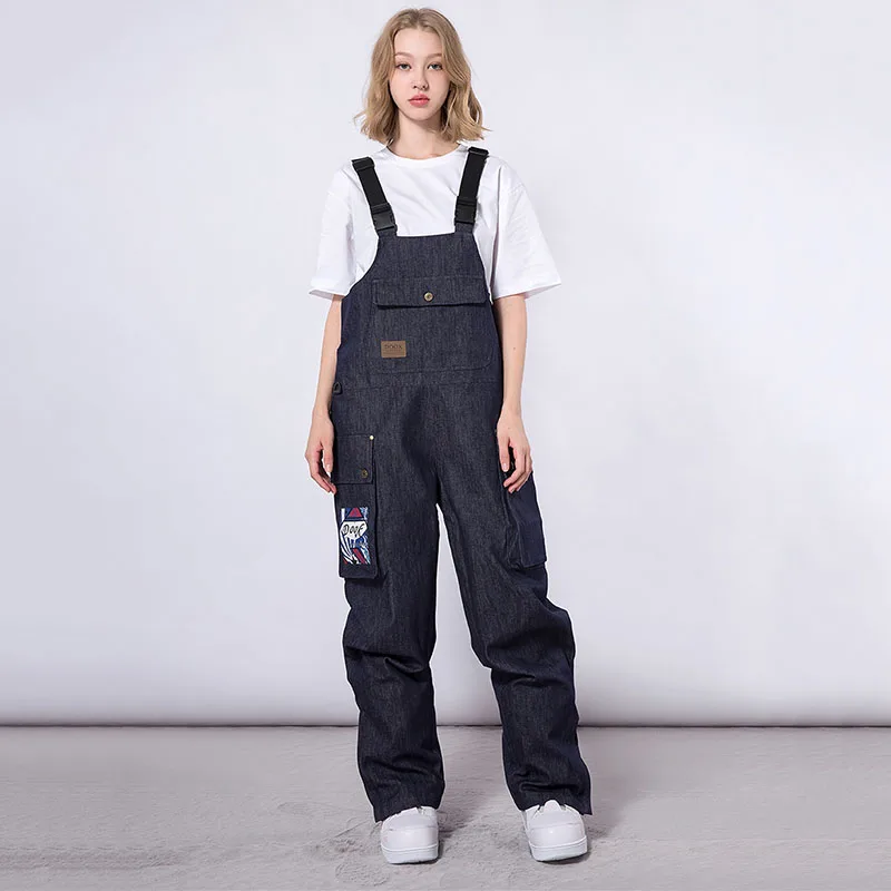 2023 New Winter One piece Ski Pants Women Denim Outdoor Snowboarding Suit Men Overalls Windproof Waterproof Jumpsuit Snowpants