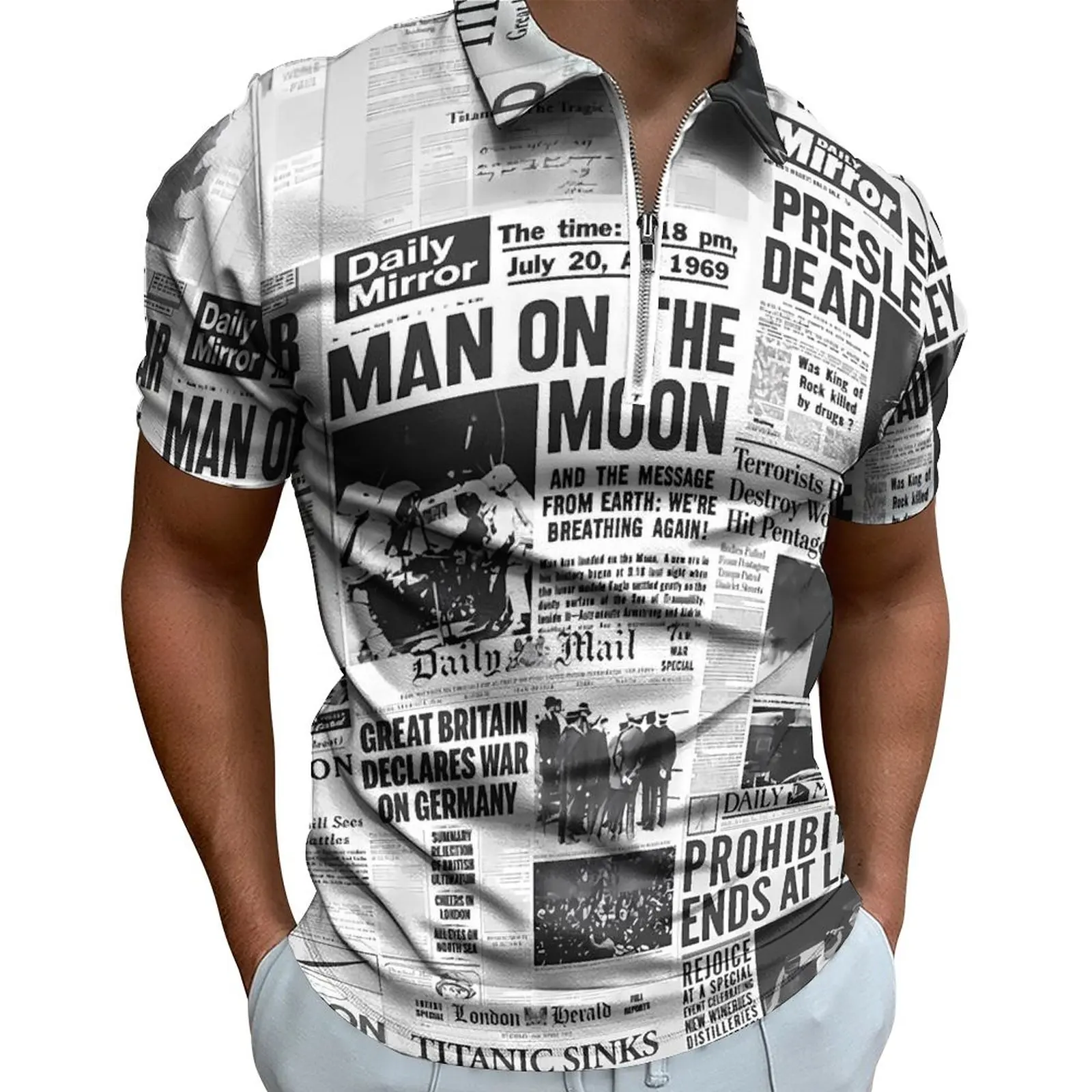 

Old Newspaper Print Polo Shirts Getcha News Casual Shirt Summer Novelty Men Short Sleeve Turn-Down Collar Custom T-Shirts