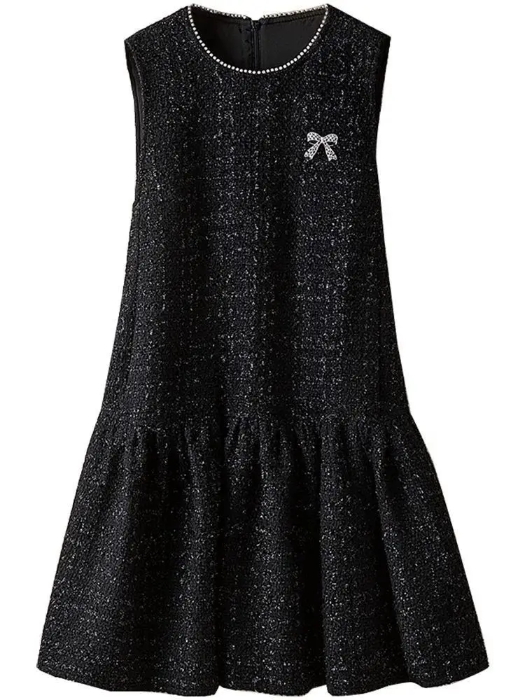 

Новое женское модное платье-жилет без рукавов в стиле «Маленький аромат» с круглым вырезом и декоративными бусинами, весна-осень 2026