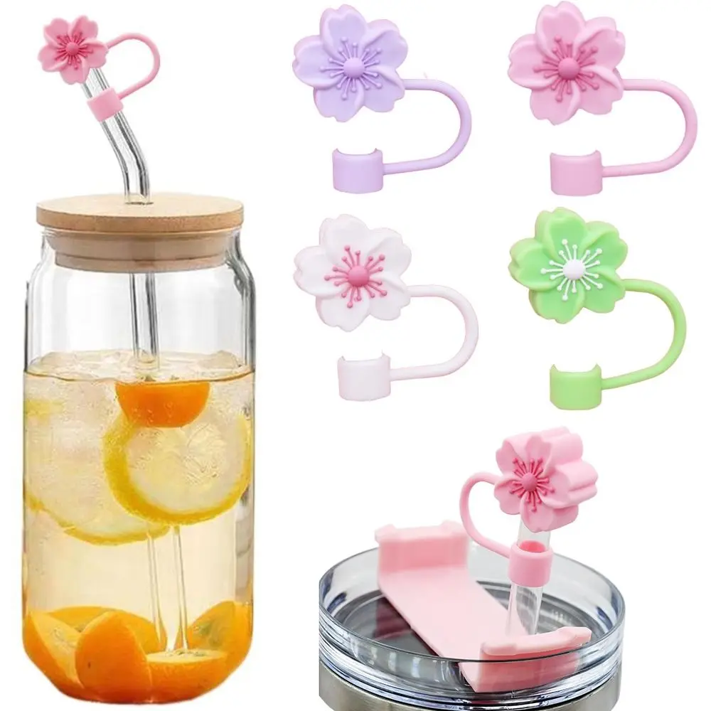 1/5PCS Silicone Straw Cover Cap Dust-Proof Begonia Flower Straw Tip Covers Reusable 10mm 0.4in Straw Tips Lids for Stanley Cup