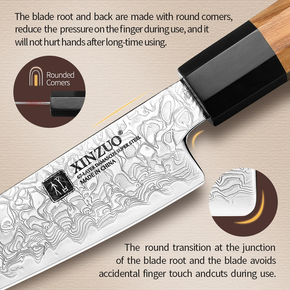 XINZUO 2 Piece Knife Set Custom 67 Layers Damascus Steel Chef Utility Knives High Hardness Professional Japanese Kitchen Knives