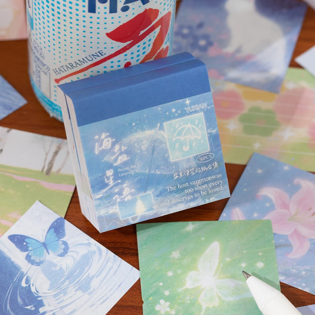 50sheets Kawaii Ins Sea Salt Star Language Mini Message Sticker Book DIY Diary Scrapbook Creative Decoration Cute Stickers view 2