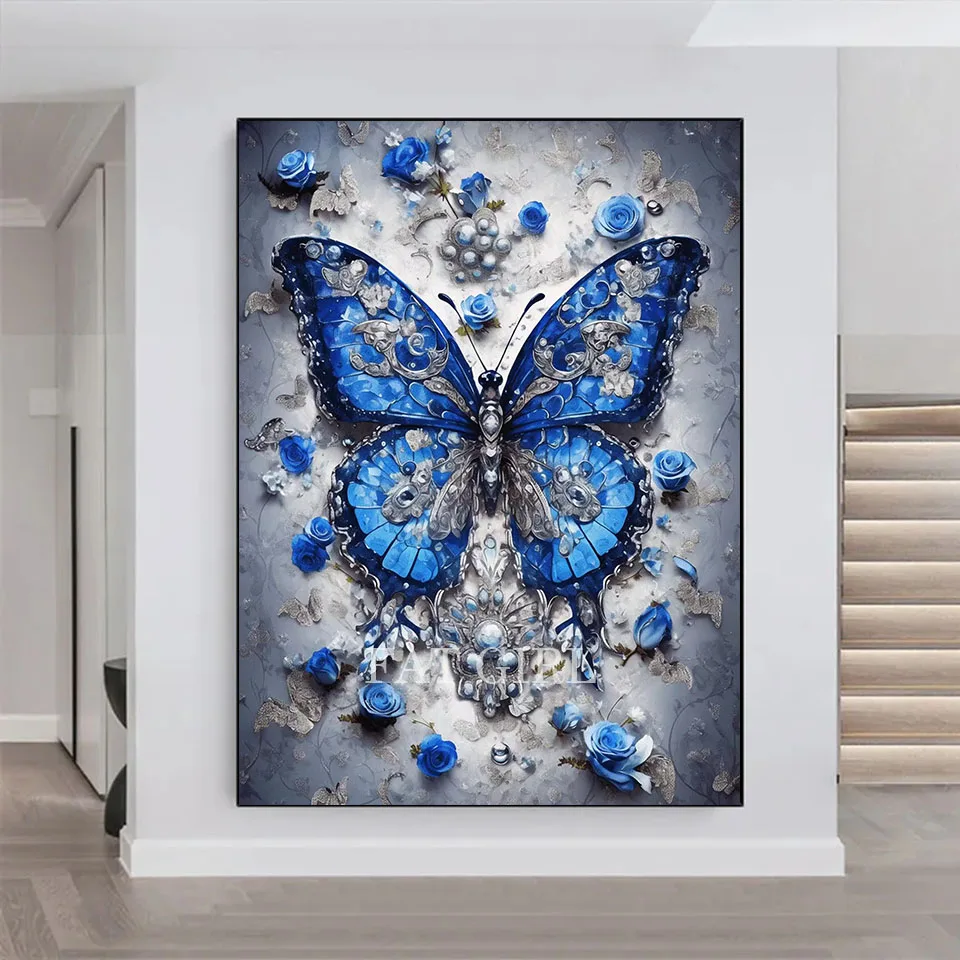 Blue Butterfly Rose Diamond Painting Complete Kit Jewelry Cross Stitch Full Square Round Mosaic Flower 5D DIY Home Decoration