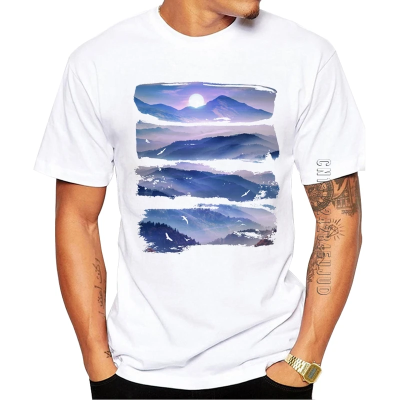 100% Cotton Hot Sales Fashion Mountains Men T-Shirt UV Mountain Printed Hipster t shirts O Neck Tee Casual Tshirts