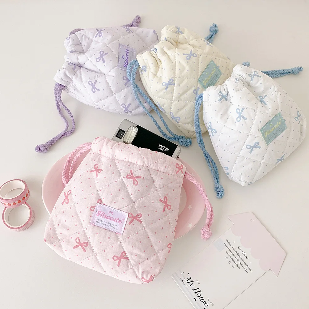 Fashion Simple Butterfly Drawstring Girls Makeup Bag Student School Large Capacity Desktop Stationery Storage Supplies