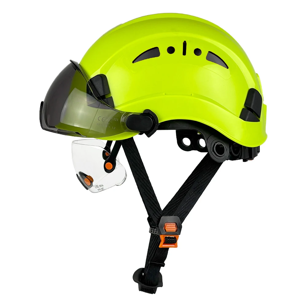 CE Construction Safety Helmet W/ Build-in Goggles ABS Hard Hat W/ Visor Adjustable Ventilation Hardhats Head Protection Cap ANSI