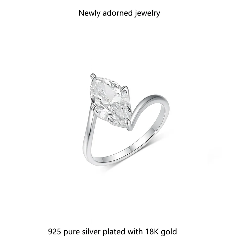 

A minimalist and luxurious design women's ring featuring a marquise-shaped moissanite main stone set in S925 silver with a 3.0 c