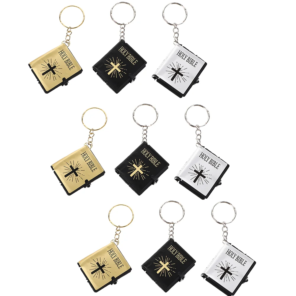 6pcs Bible Keychains Mini Book Pendant Religious Gifts Silver Key Bag Charm Creative Festival Present