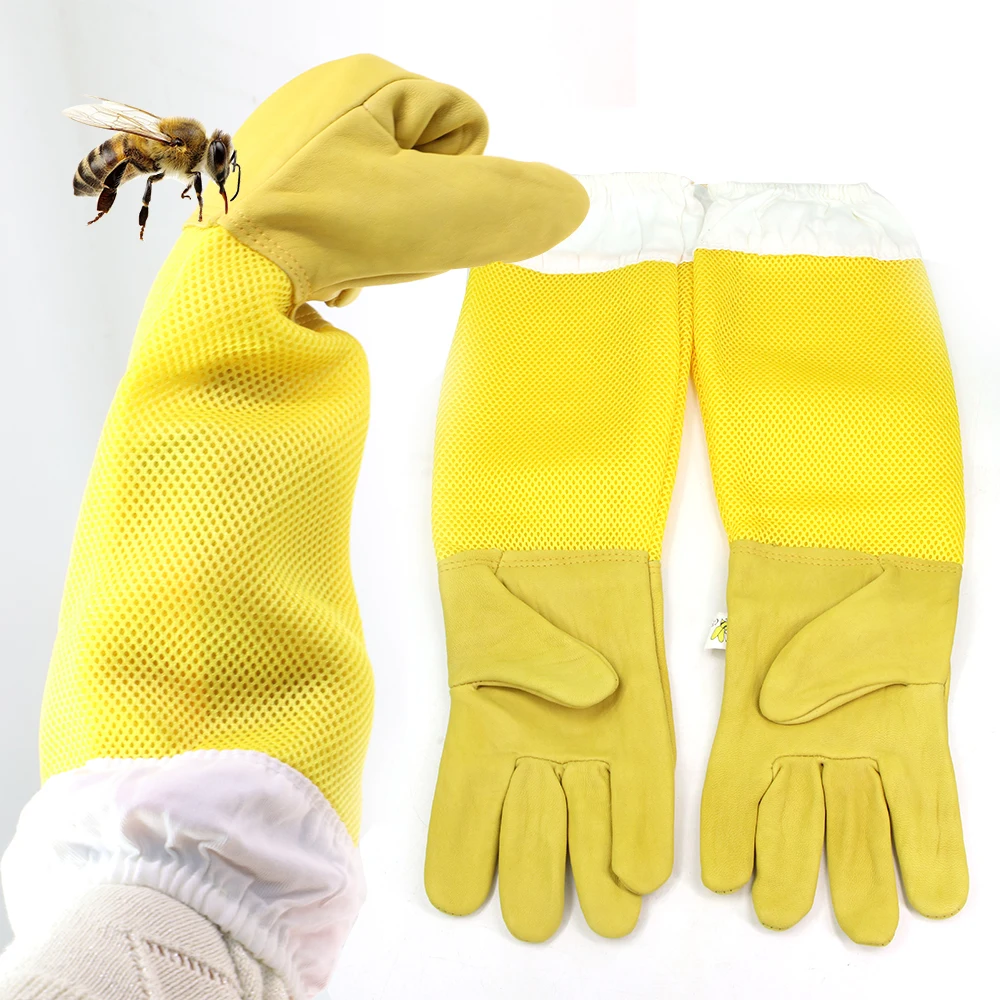 Beekeeping Gloves Prevent Bee Stings Protective Gloves Breathable Long Mesh Sheepskin Sleeves for Farm Apiculture Equipment