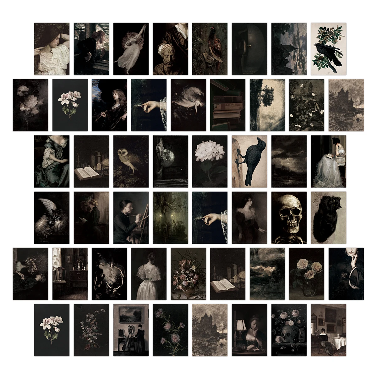 50pcs/pack Dark Academia Vintage Wall Collage Kit Animal Flower Figure Postcard Wall Room Decoration Aesthetic Photo Collage Kit