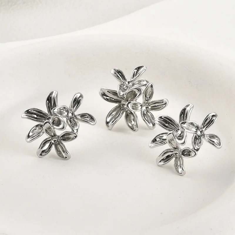 6 أزواج من إكسسوارات المجوهرات ذاتية الصنع قاعدة حلقية على شكل زهرة مع وصلة حلقة للنساء معلقة على صنع أقراط اللؤلؤ #3