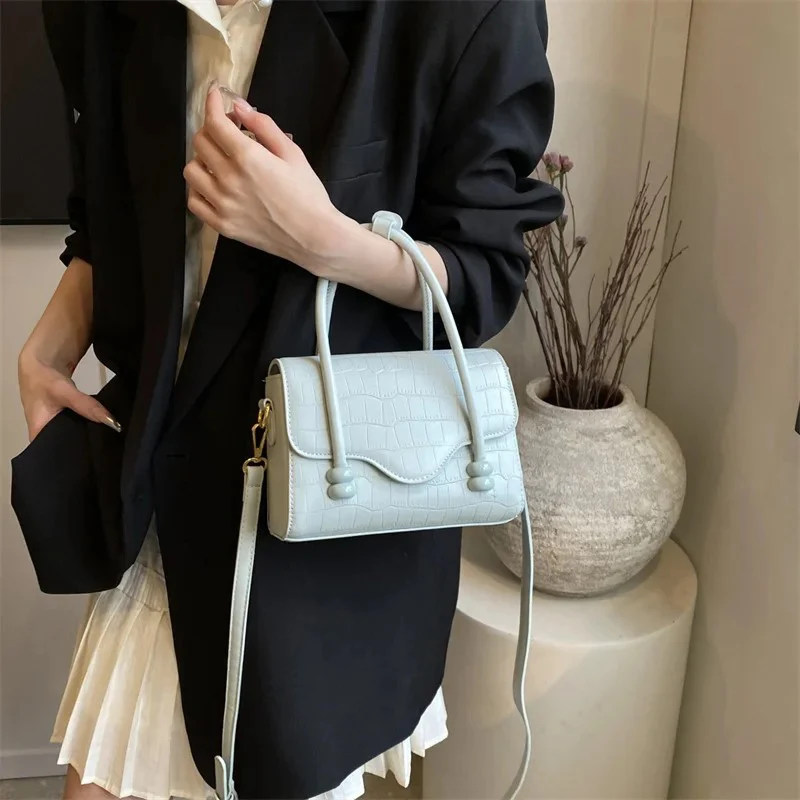 Fashion Women Stone Pattern PU Leather Shoulder Bags High Quality Handbags White Pink Clutch Female Solid Color Crossbody Bags