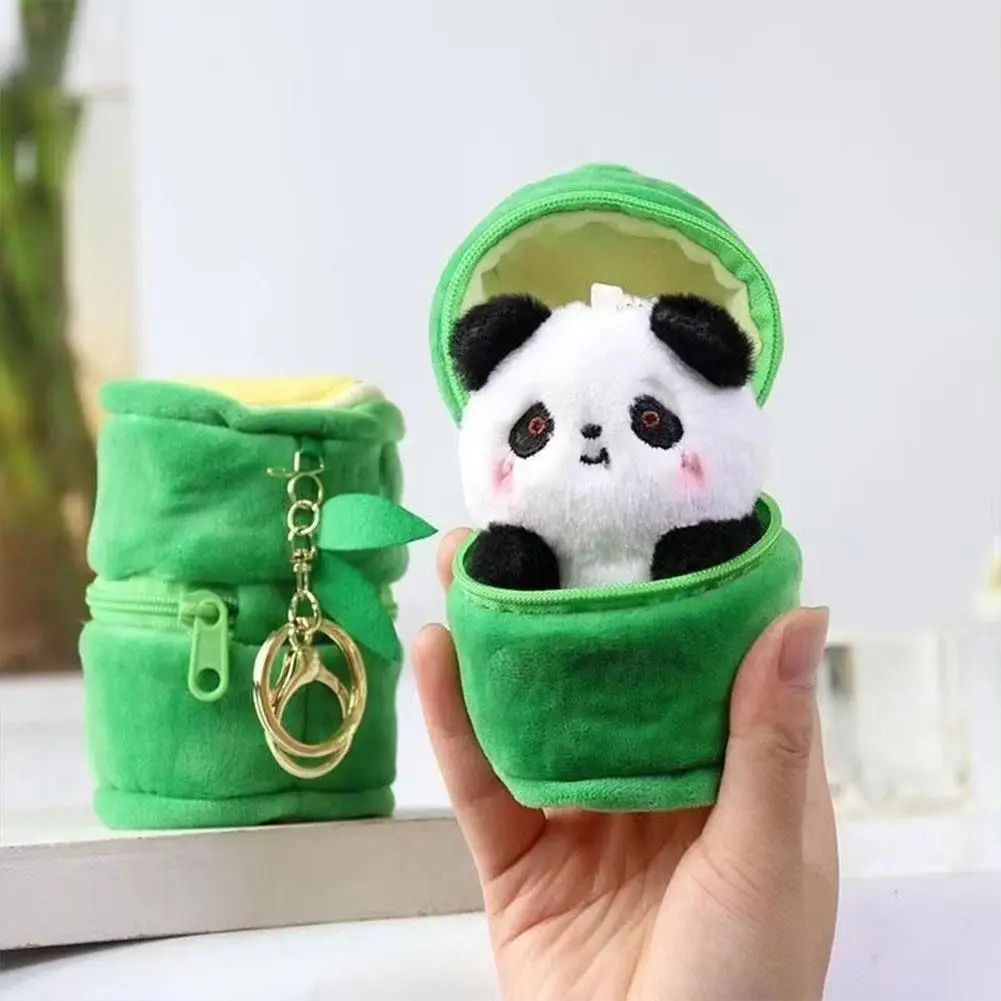 Gantungan kunci Panda, penyimpanan gantungan kunci Panda mewah lucu dengan tas bambu, Gantungan Kunci 2024 Panda, boneka Kawaii S8c8