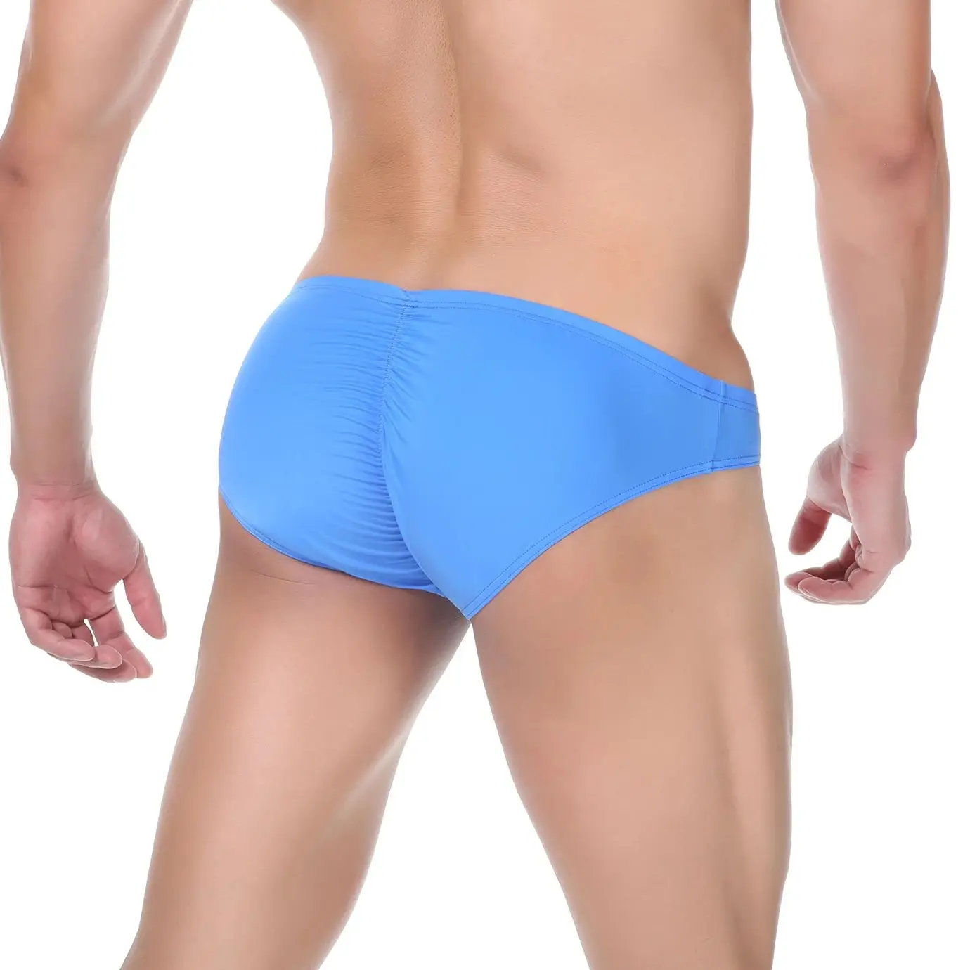 Men Tightening Butt Underwear Low Waist Ice Silk Briefs U-Convex Bulge Pouch Bikini Lifting Buttocks Line Bondage Wrinkled Panty