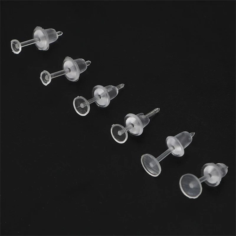 100/200 zestaw hipoalergiczny plastikowy kolczyk przezroczysty silikon kolczyk baza szpilki do Piercing Retainer kolczyki DIY ustalenia