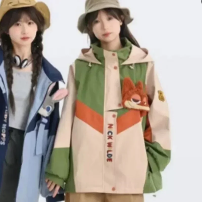 Disney Zootopia Judy Nick Jacket Cartoon Rabbit Fox Racer Windproof Hoodie Cute Hip Hop Biker Camping Outerwear