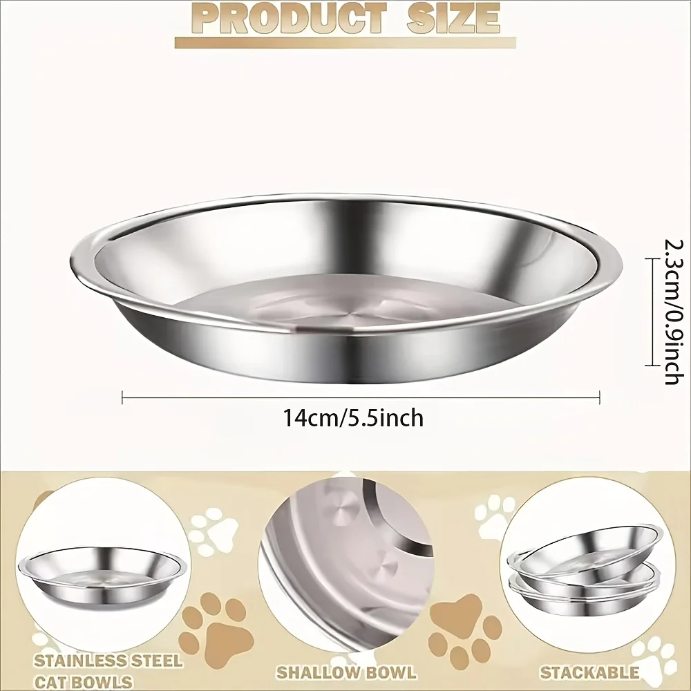 Stainless Steel Slip-Resistant Cat Bowl – Low-Profile Wide Anti-Tip Base Design for Kittens & Small Pets Feeding Station