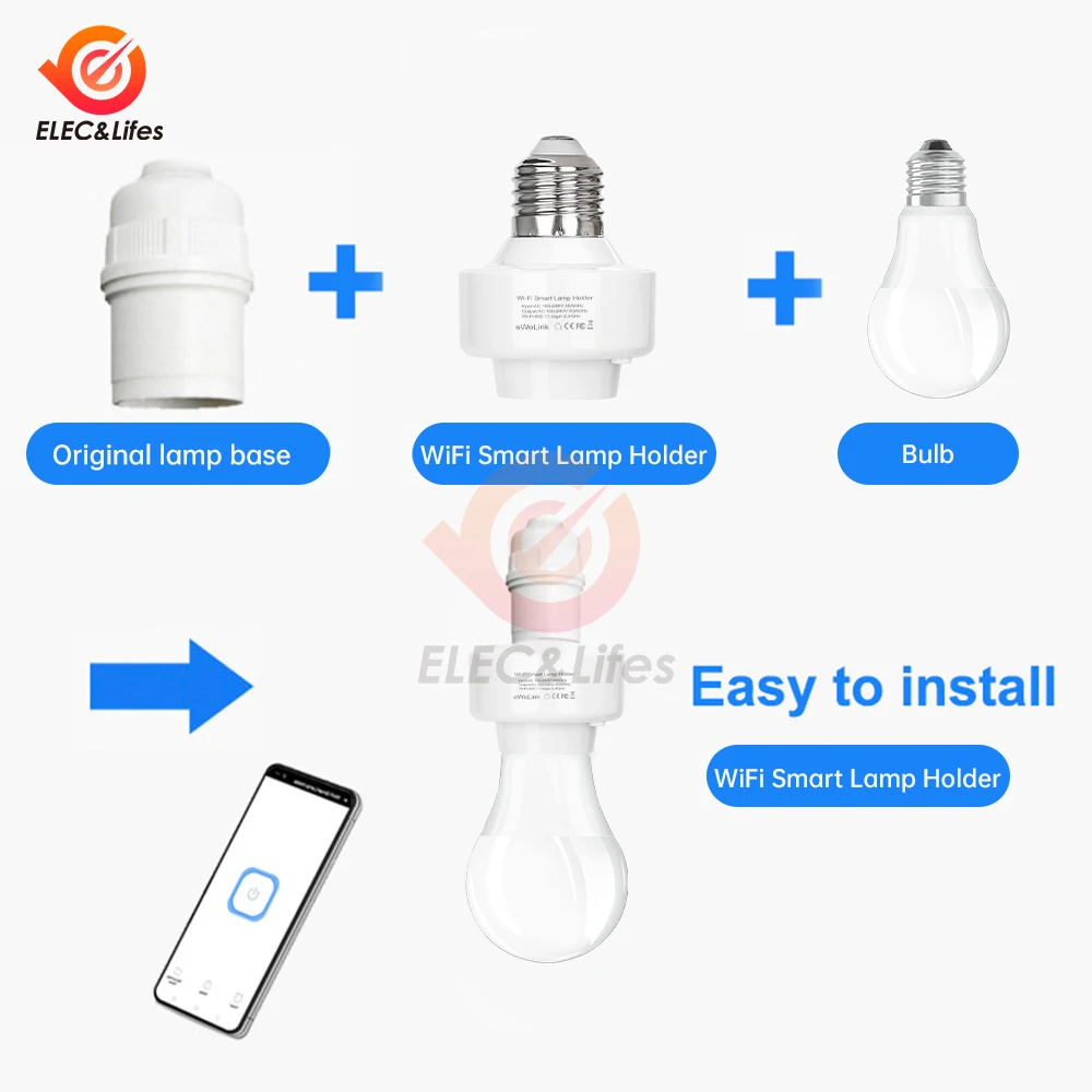 E26/E27 Led Lamp Base With Wifi Control for Light Bulbs AC 100-240V 300W E26 Socket Smart Bulb Holder For Alexa Google Home