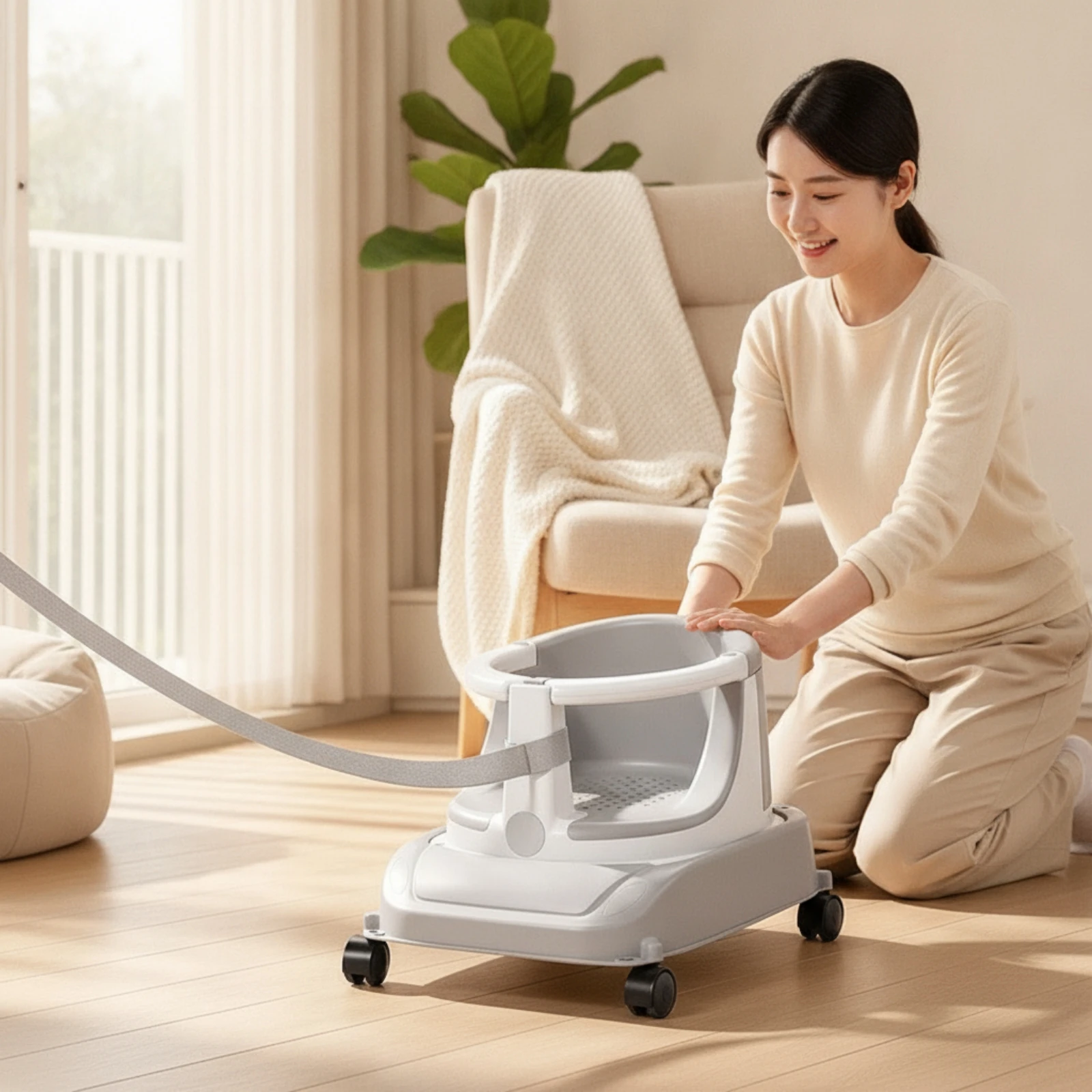Baby Rolling Seat Sturdy Baby Floor Seat with Wheels Ergonomic Lightweight for Babies, Playroom, Living Room