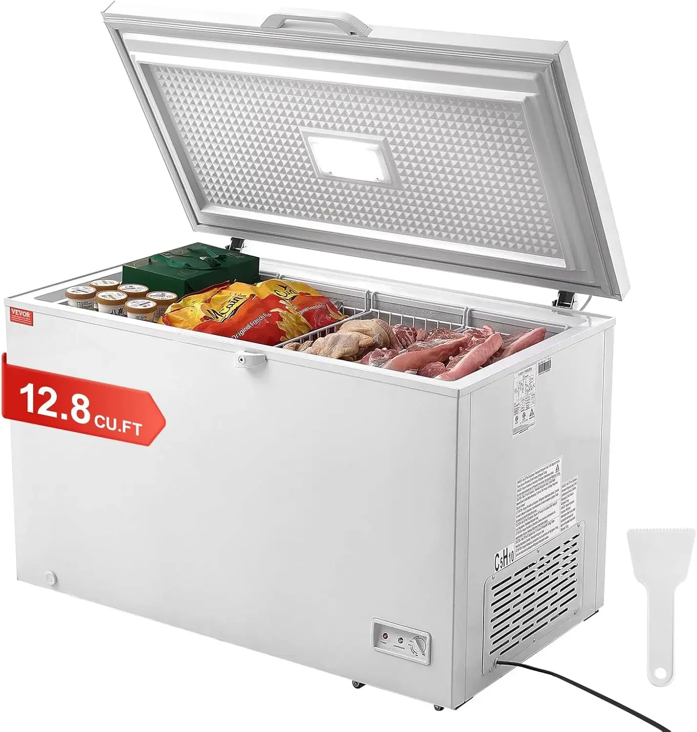

Chest Freezer, 12.8 Cu.ft / 345 L Large Deep Freezer & 4 Removable Baskets, Freestanding Top Open Door Commercial Chest Freezers