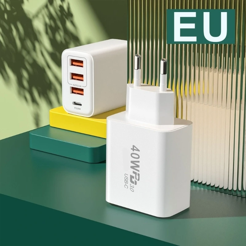 Portable 4 Port USB Block 3 USB A 1 40W Power Delivery Charging Hub X37A