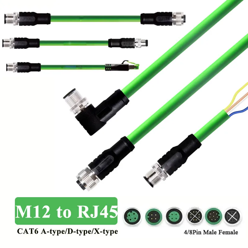 M12 8Pin X-type Shielded Profinet Coding Cord Industrial Ethernet Cable 4 8 Pin A/D/X Type Male to Male to Female Extension Wire