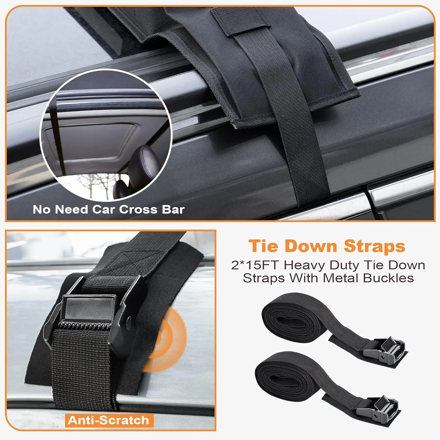 Universal Soft Roof Rack Pads for Kayak, Surfboard, SUP, Canoe, Snowboard with Straps and Bag