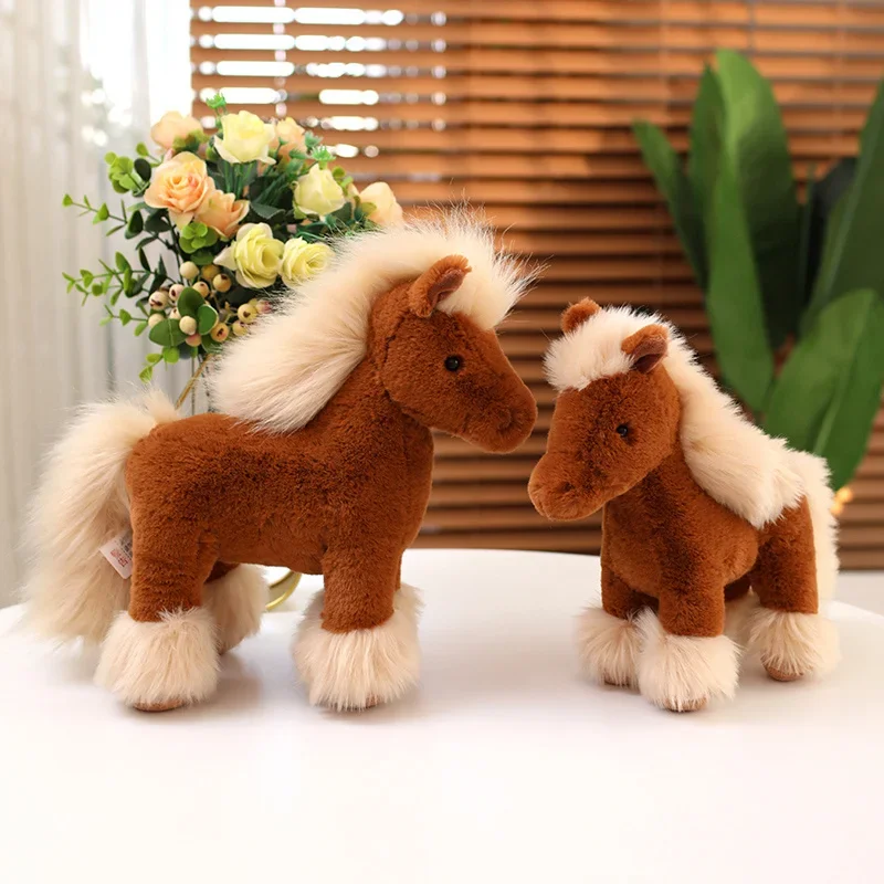 Simulation Cute Horse Plush Doll Brown White Long-Haired Animal Horse Plush Toy Home Decoration Birthday Gift For Boys Children