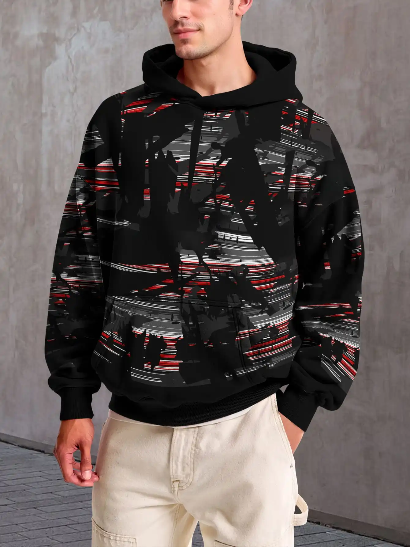 

Dark green camouflage style 3D print hoodie outdoor stitching camouflage pattern hooded sweatshirt casual street style pullover