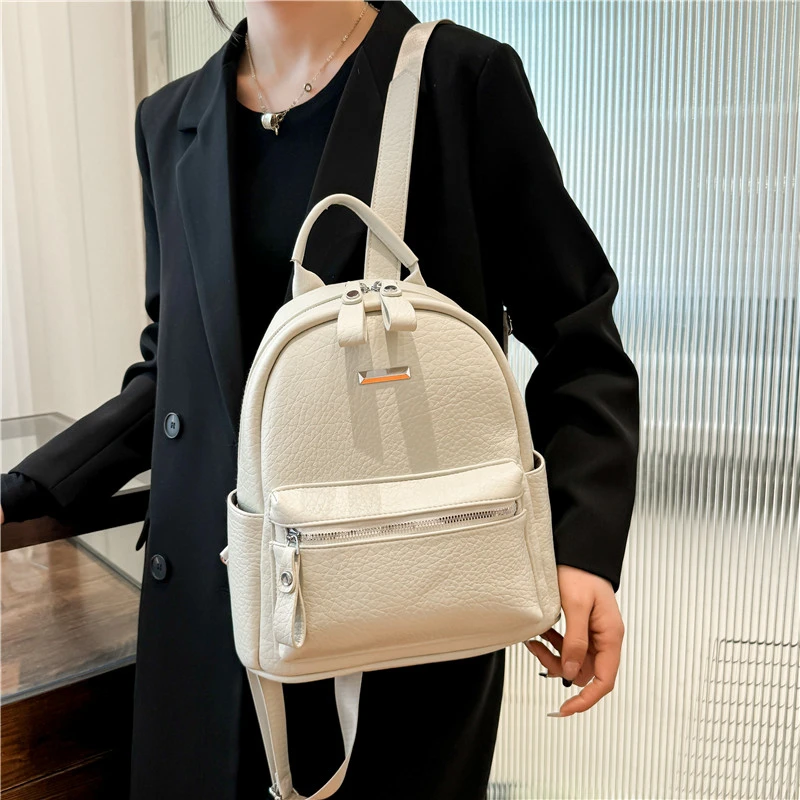 High Quality PU Solid Backpack Zipper Large Capacity Commuting Backpack for Women 2024 Fashion Classic Style on Sale Schoolbag