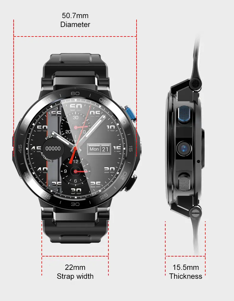 High quality  Waterproof GPS Wifi 4G Smart Vintage Style Watch  with 8MP Camera LTE SIM Card