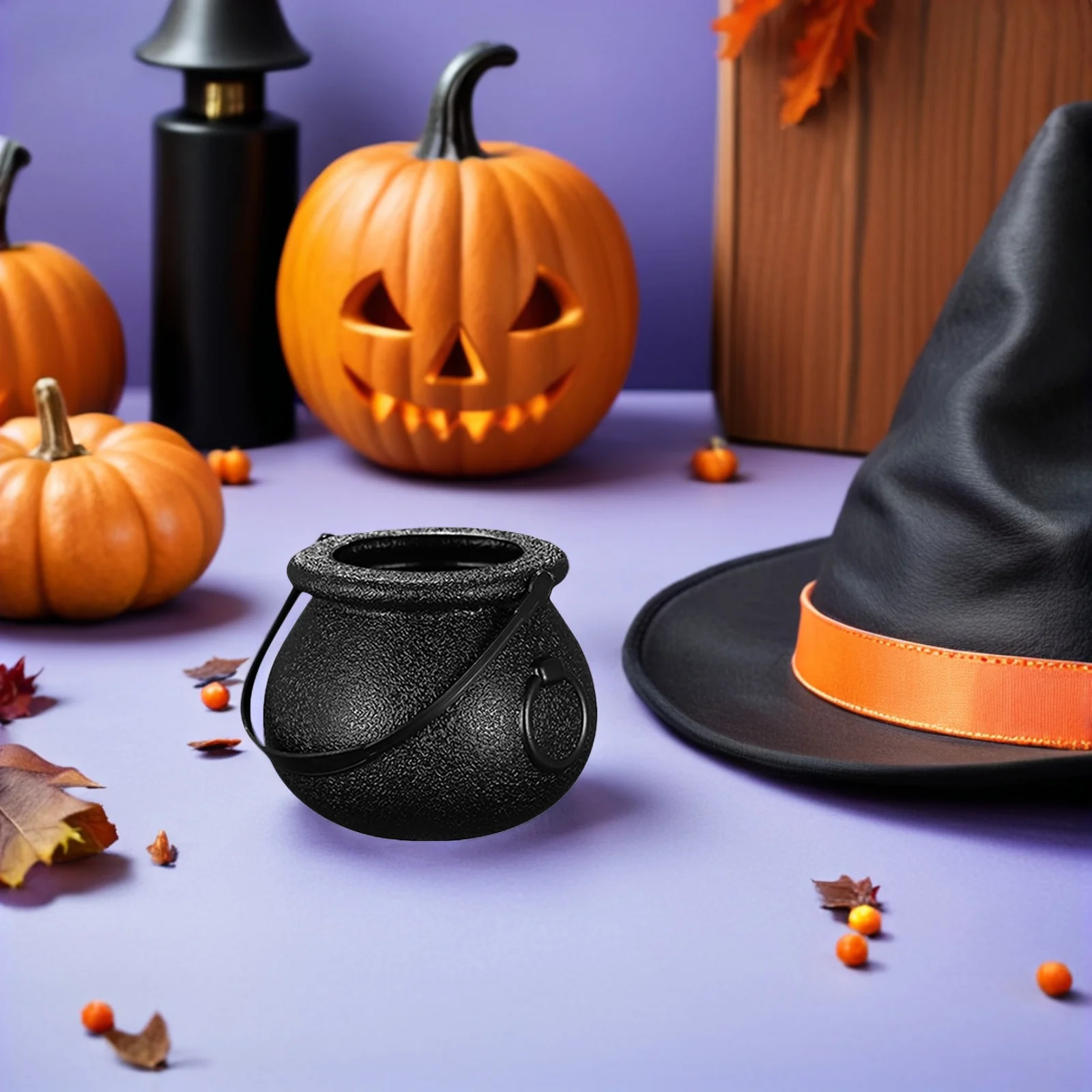 

12Pcs Halloween Candy Cauldrons Plastic Kettle Safe Long Life Party Supplies Trick Or Treat Pot Trick Or Treat Bucket