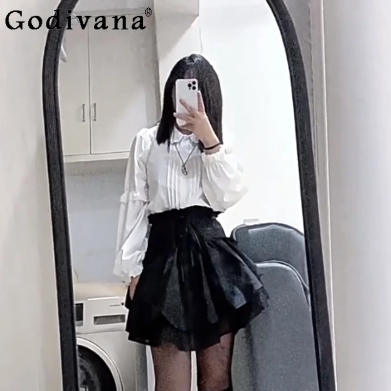 

Y2K Sexy Fashion Black Lace-up Sweet Versatile Cake Short Skirt Women's Summer Punk Goth A-line High Waist Age Reduction Skirts
