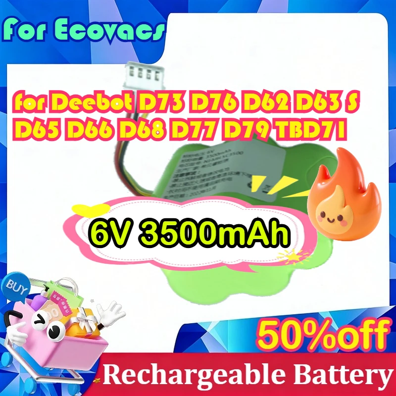 

Аккумулятор Ni-MH 6В 3500мАч для роботов-пылесосов Ecovacs Deebot D73, D76, D62, D63S, D65, D66, D68, D77, D79, TBD71 (сменный, перезаряжаемый)