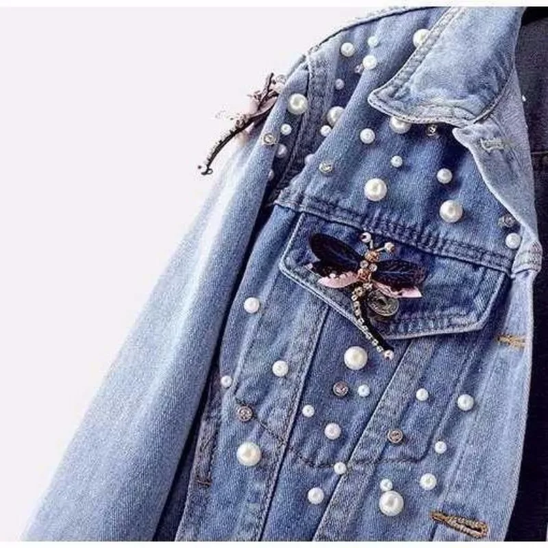 Luxury Jean Jacket for Women Embroidery Trend Denim Coat Women Cropped Jacket Beads Design  Single-breasted  Top Coats New
