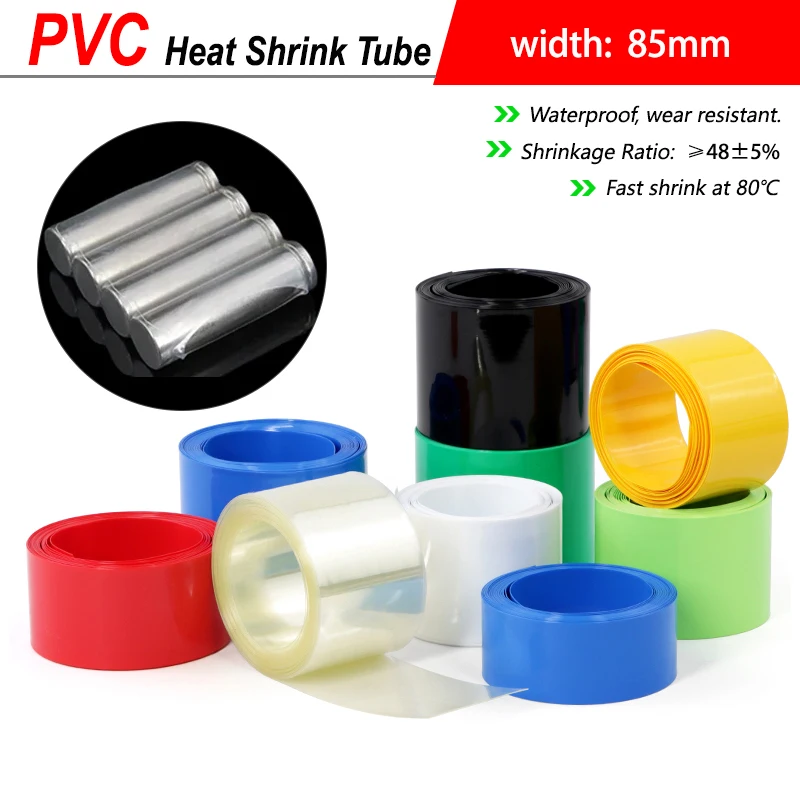 

1~50m 18650 Battery Wrap Width 85mm Insulated Heat Shrinkable Cable Sleeve Film Wrap Protection Case PVC Heat Shrink Tube