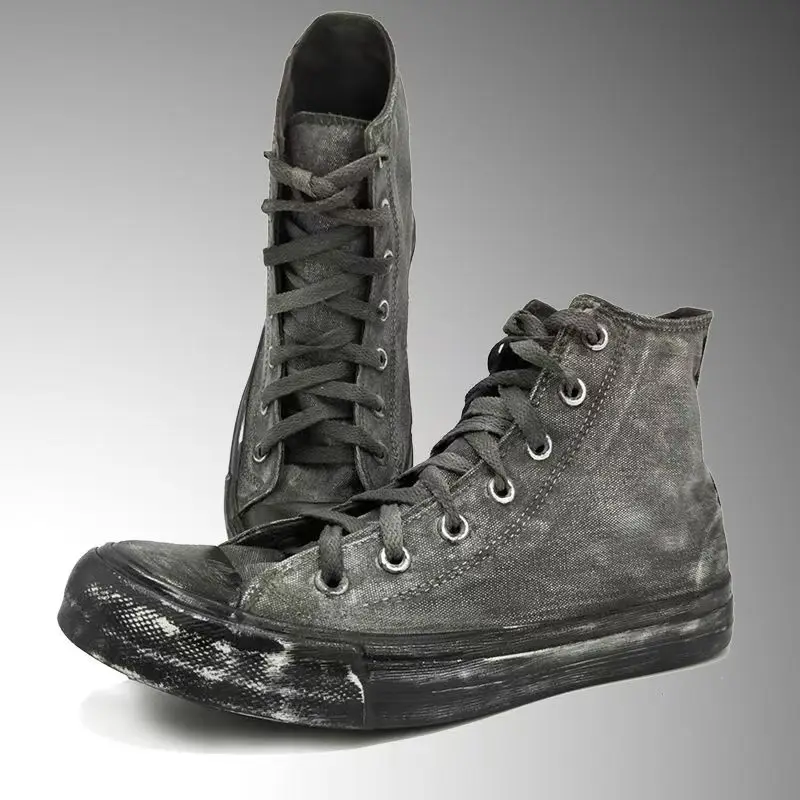 

Высокие серые старые ретро-туфли ручной работы большого размера для мужчин и женщин, парусиновые туфли в стиле хип-хоп, панк, хип-хоп, размеры 35-46