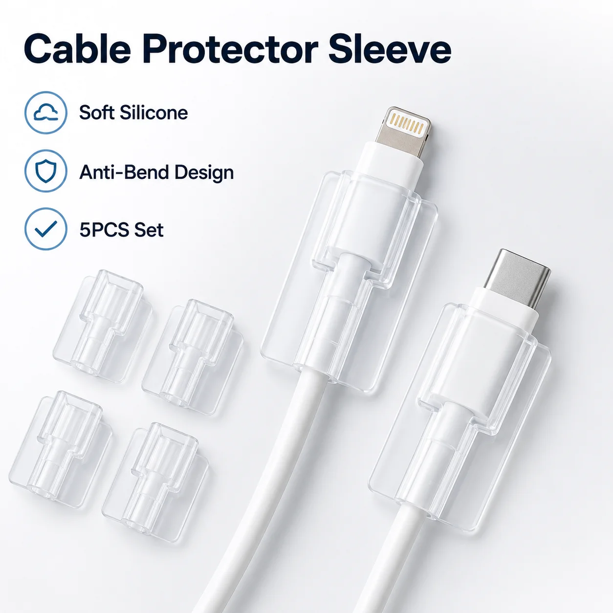 5pcs Soft Silicone Charger Cable Protector Sleeve Clear Cable Winder Clip Data Cord Holder Anti Bend Case for Phone Cable Wire