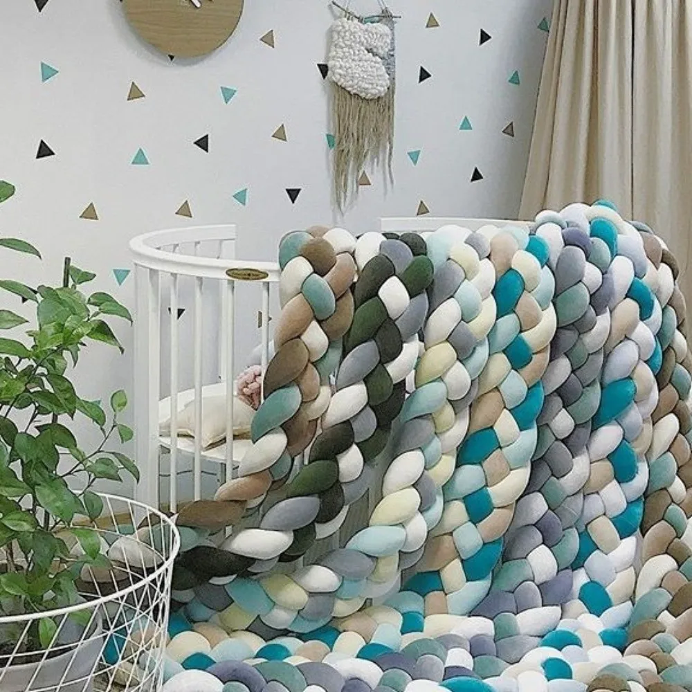 Decorative Handmade Cot Bumper Soft Plush Breathable Braided Pillow Anti-Collision Washable Crib Protector Baby Bed