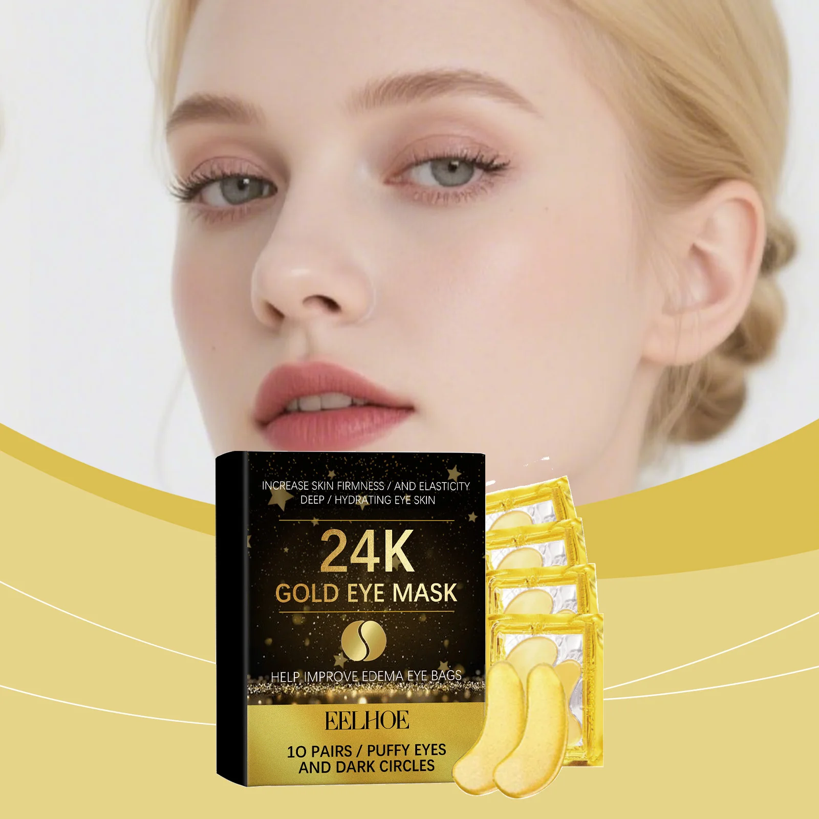

24K Gold Eye Mask - Moisturizing, Soothing and Skin - friendly, Fits Perfectly around the Eyes, Leaves Skin Smooth and Elastic